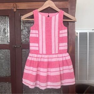 Janie and Jack Girls Size 5 Lined Linen Blend Pink Striped Dress with Buttons